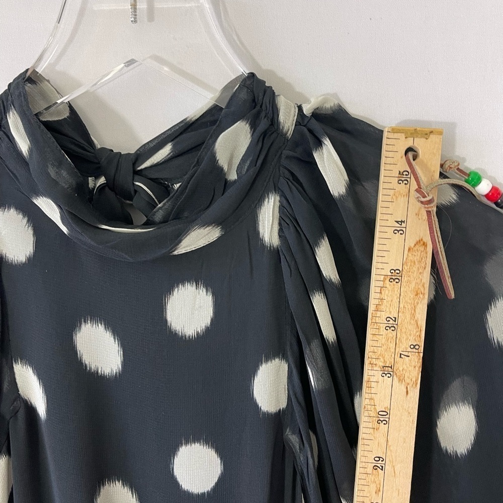 Maeve Sheer Polka Dot Mini Swing Dress Puff Sleeves Tie Neck - Picture 8 of 12